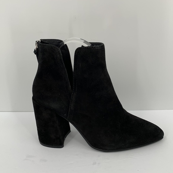 Steve Madden Thrived black suede heel ankle boots shoe bootie leather v-cut 9 - Picture 1 of 5